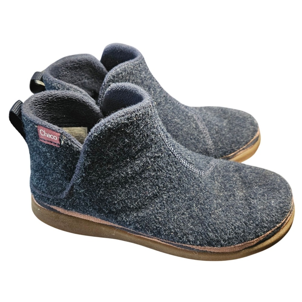 Chaco Revel Chelsea Boot Womens 8 Navy Blue Felt Slip On Fleece Lined Comfort